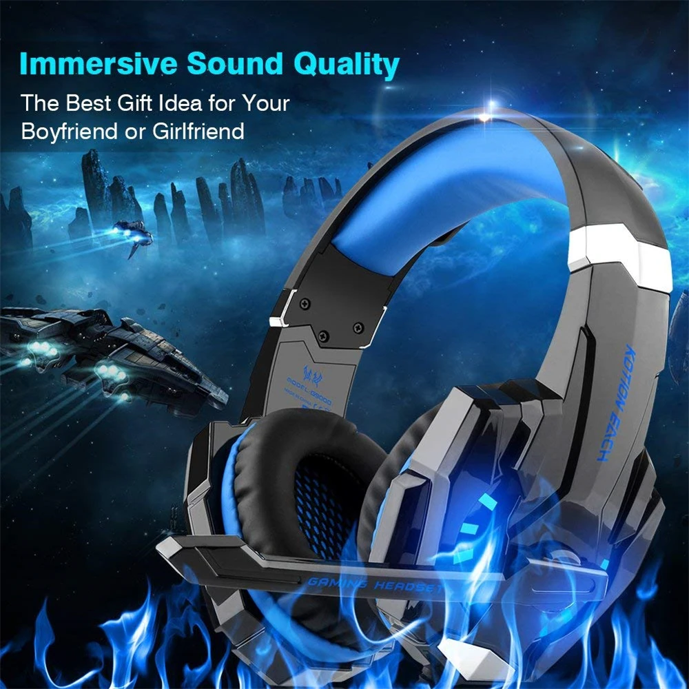 KOTION EACH G9000 Игровые наушники для компьютера светящаяся гарнитура проводные