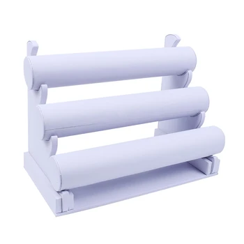 

White Leather Bar Bracelet Bangle Watch Jewellery Display Stand Holder Organizer