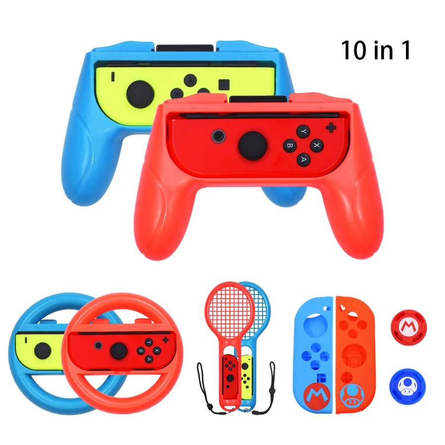 

Cheap Accessories Kit Compatible With Nintendo Switch Games Bundle Wheel Joy Con Handle Grip Caps Antislip Rubber Skin Case