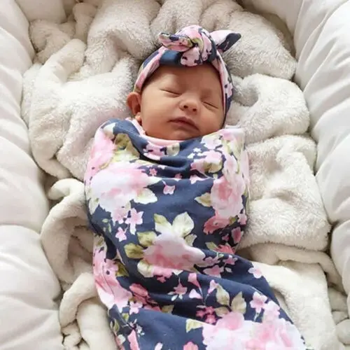 Мягкая хлопковая для новорожденных одеяло для новорожденных, детское Хлопковое одеяло для пеленания с цветочным рисунком, 2 предмета, спальный мешок 0-6 м
