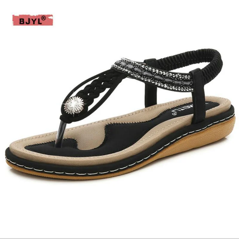

BJYL Shoes woman sandals 2018 flip flop metal decoration wedge beach sandals women shoes sapato feminino summer shoes