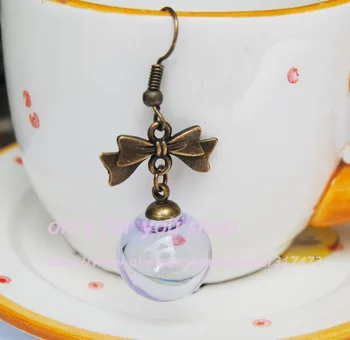 

20set/lot 16*4mm purple Round Glass Globe Glass Bubble & bowknot &earing hook DIY Glass wish ball dangle earring