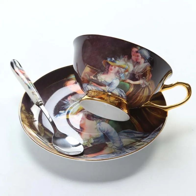 YeFine высококачественные кофейные чашки из костяного фарфора, винтажные керамические чашки с остеклением, расширенные чайные чашки и наборы блюдец, роскошные подарки