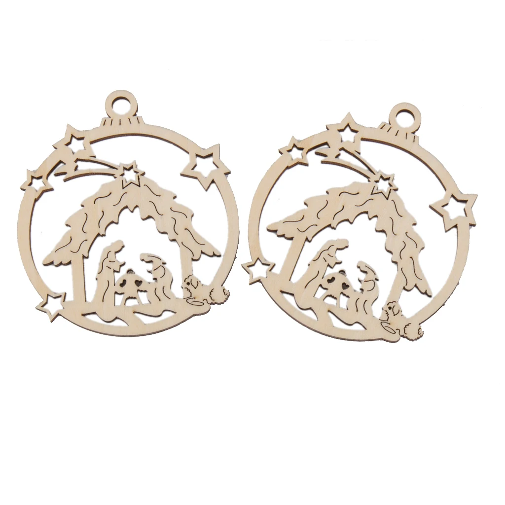 20x Blank Wood Nativity Christmas Tree Hanging Ornament Craft Tag w/ Strings