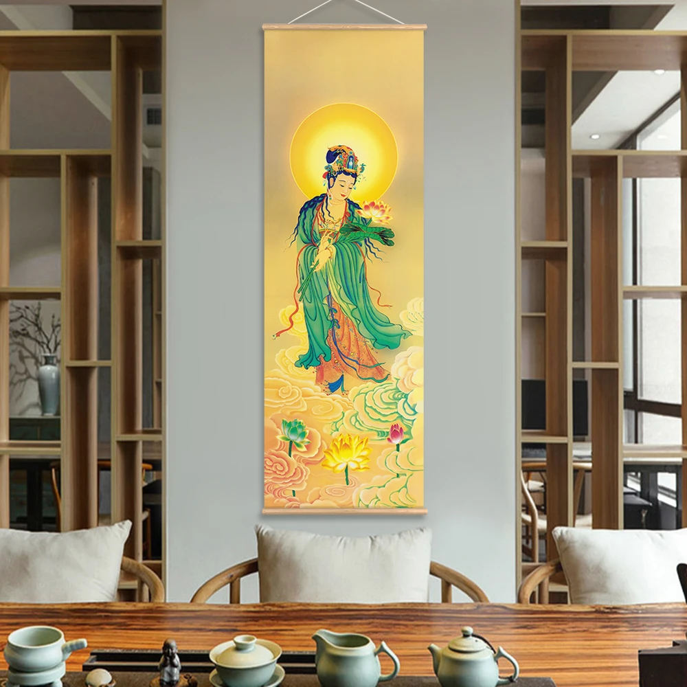 Настенное искусство Avalokitesvara Bodhisattva Thangka буддистская живопись с деревянной