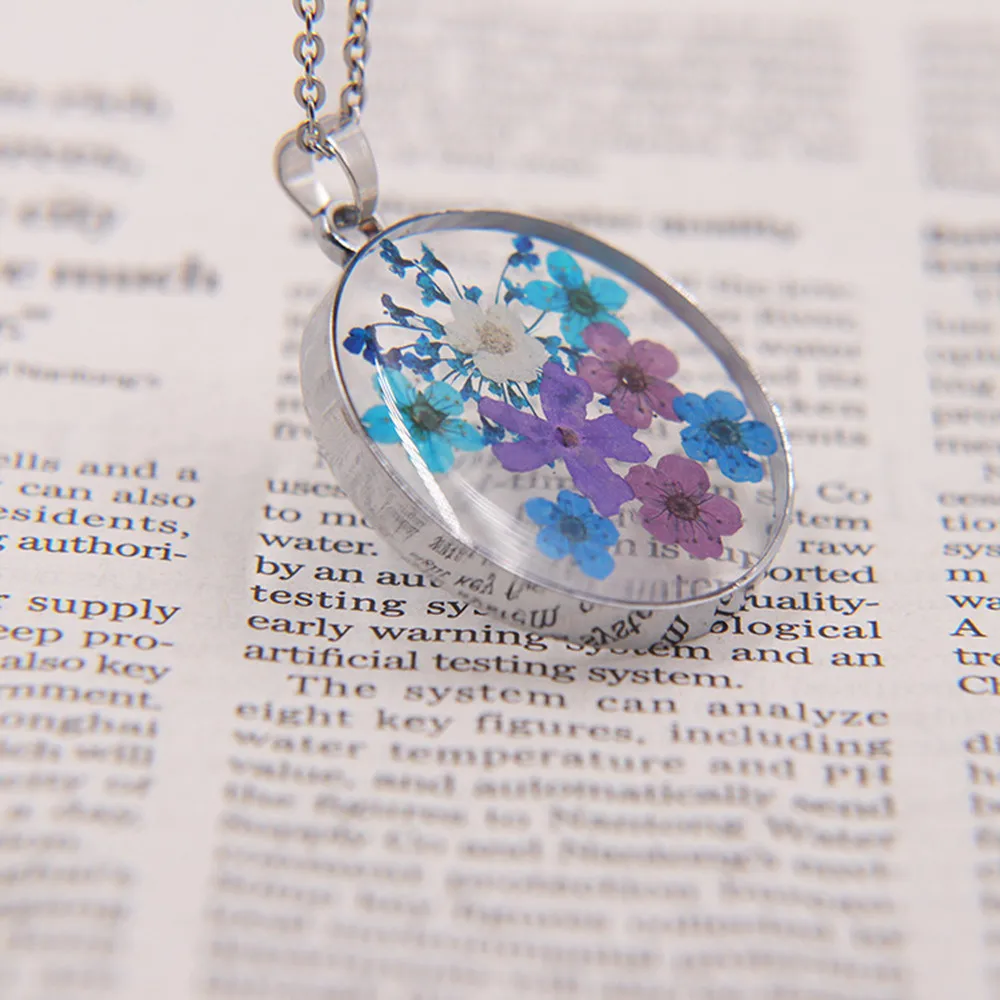 Ручной работы эпоксидное ожерелье натуральный кулон с высушенным цветком ожерелье аксессуары