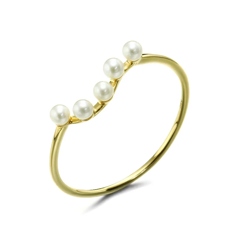 

Delicate 9K Pure Real Yellow Gold Pearl Wave Rings for Women Girl Fancy Genuine Solid Bands Fine Engagement Jewelry Gift Party