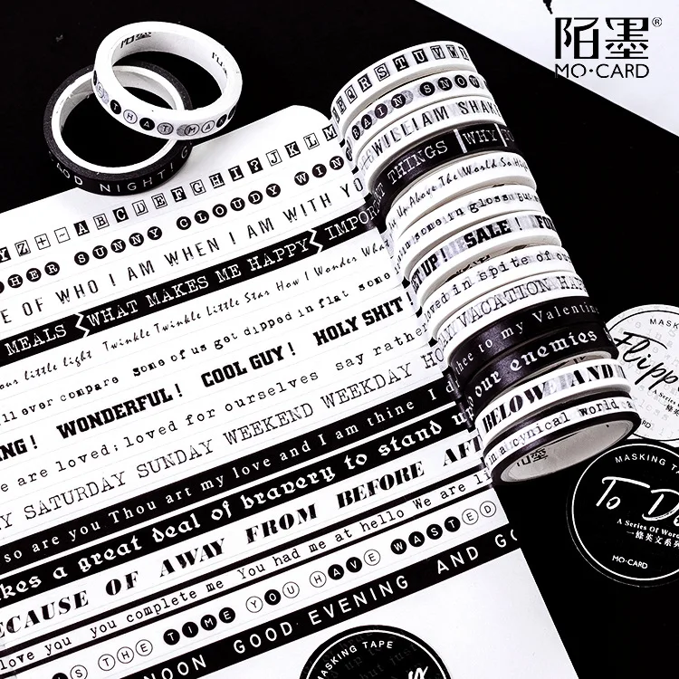 

Black and White English Letters Paper Stickers DIY Decoration for Scrapbooking Washi Tape Planner Masking Adhesive Tapes @JD-G