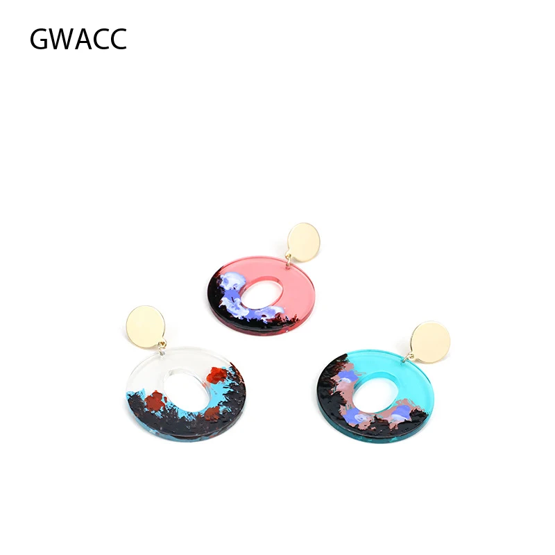 

GWACC Graffiti Acrylic Earrings Geometric Circle Drop Earrings For Women Original Hand-Painted Big Earrings Fashion Jewelry