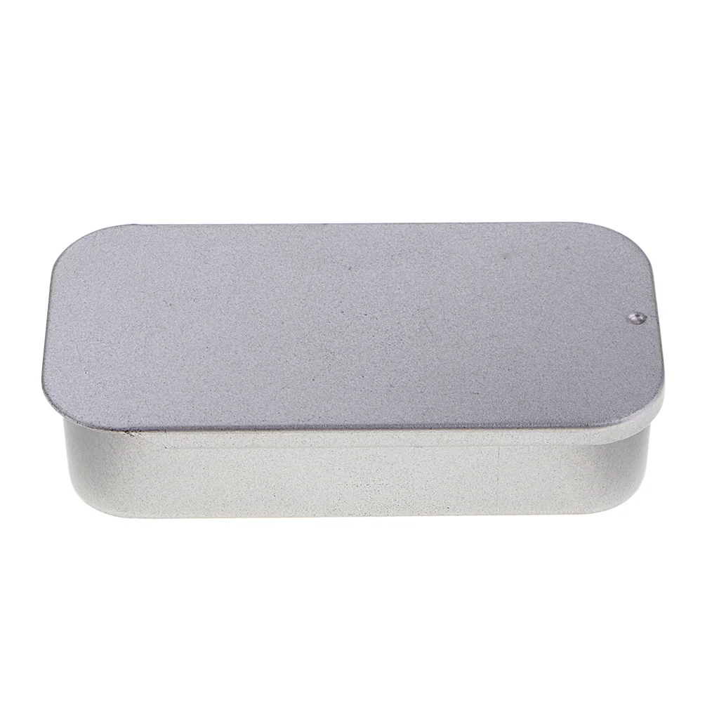 Empty Silver Rectangle Metal Tin with Slide Top, Flat Storage Refillable Containers for Crafts, Pills, Geocaching, Survival Kit