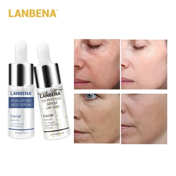 

LANBENA Six Peptides Serum 24K Gold+Hyaluronic Acid Serum Anti-Wrinkle Lift Firming Treatment Fine Lines Whitening Moisturizing