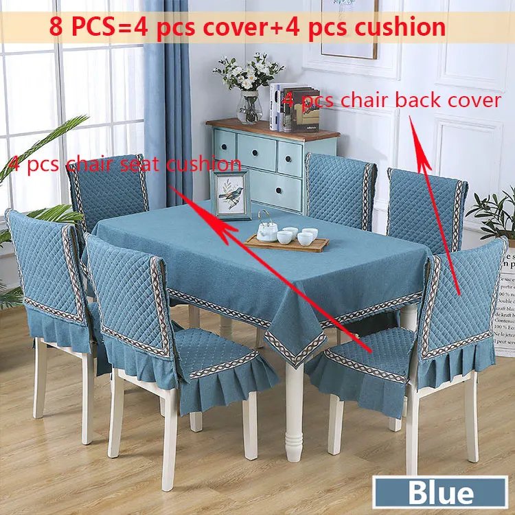 Простой стиль льняная скатерть противоскользящая крышка стула подушка для столовой Пыленепроницаемая скатерть 130*180/150*200 см крышка стола - Color: Blue 8pcs
