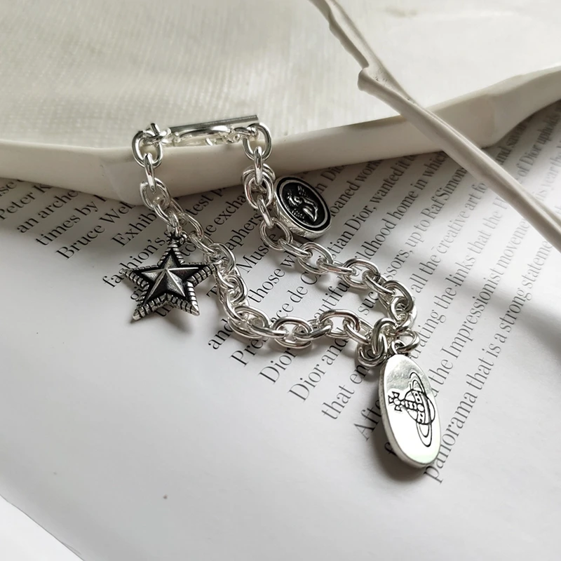 LouLeur, настоящее 925 пробы, серебряный, ангел, детские браслеты со звездами, романтический космический корабль, Очаровательная цепочка, вечерние браслеты для женщин, ювелирные изделия, подарки