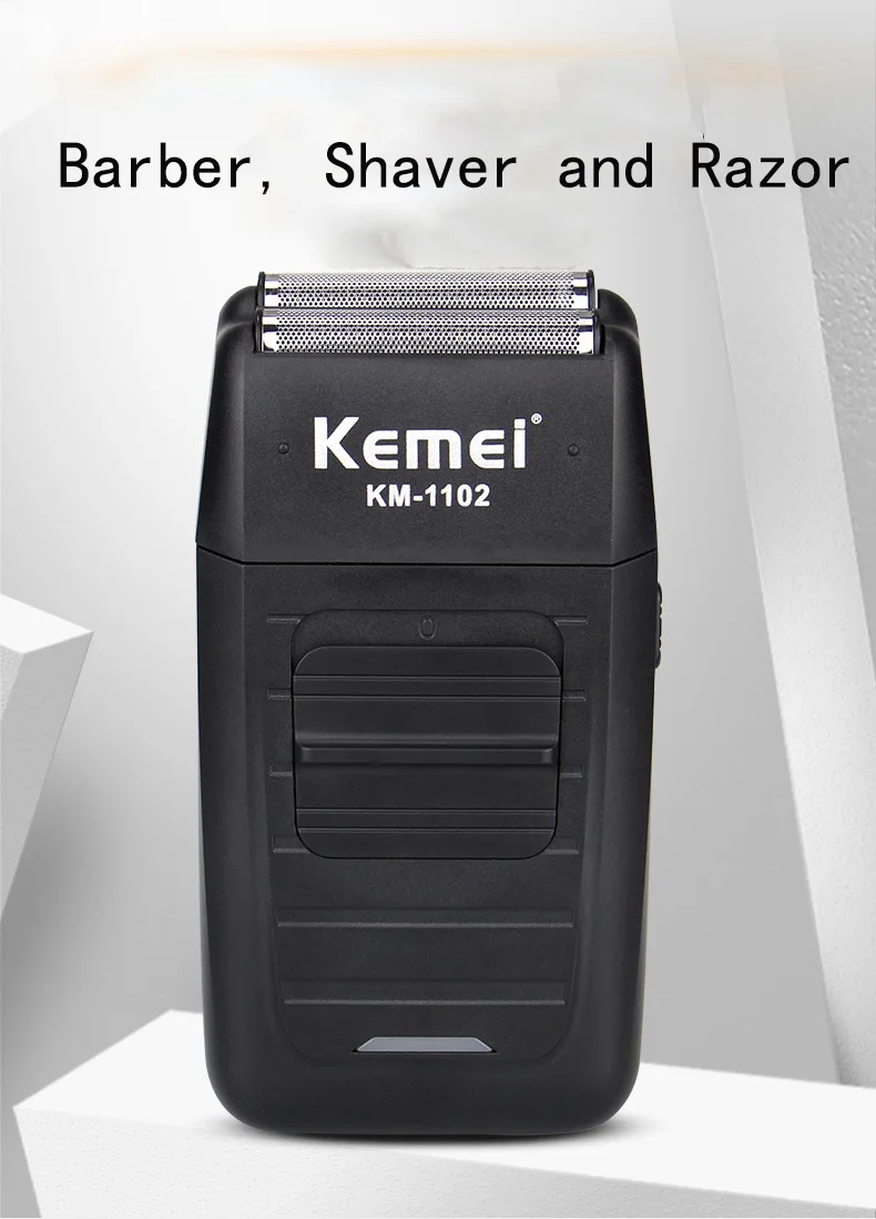 Kemei KM-1102 Аккумуляторная Беспроводная Бритва для мужчин с двумя лезвиями, возвратно-поступательная Бритва для бороды, уход за лицом, многофункциональный мощный триммер