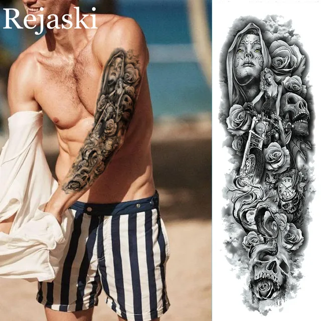 Negro De Brazo Completo Tatuaje Temporal Para Mujeres De Los Hombres