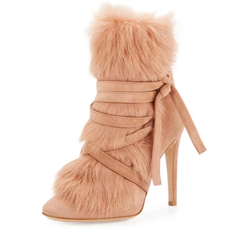 fur strappy heels
