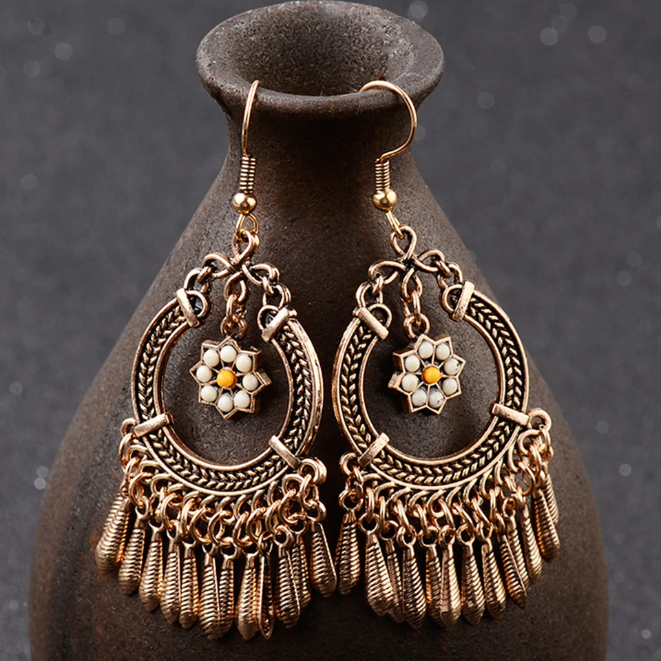 Vintage Ethnic Tassel Hanging Dangle Drop Earrings for Women Female