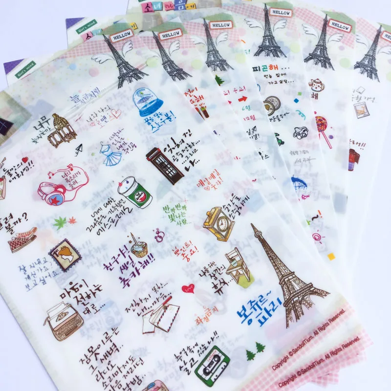 AB53 6 простыни Детские Романтический путешествия в Париже милые наклейки альбом записная книжка DIY Декор студент канцелярские