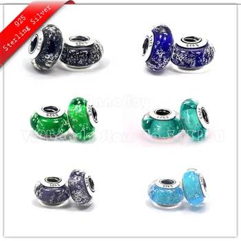 

6PCS S925 Sterling Silver Screw Core Bubbles Murano Glass Charm Beads Fits European Bracelets & Necklace