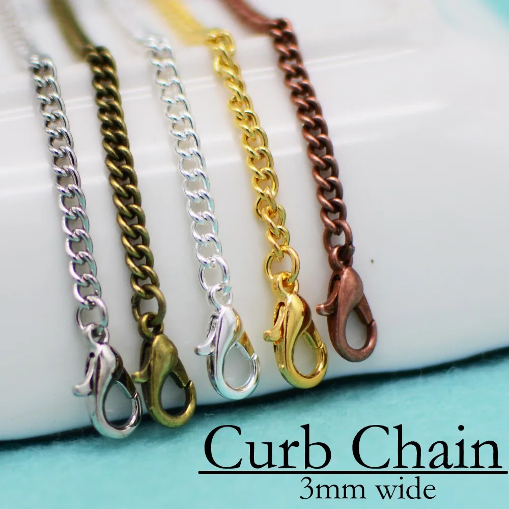 

50 pcs - Curb Chain Necklace, Metal Link Chain Necklace, Metal Necklace Chain in 24 inch and 18 inch - 5 colors