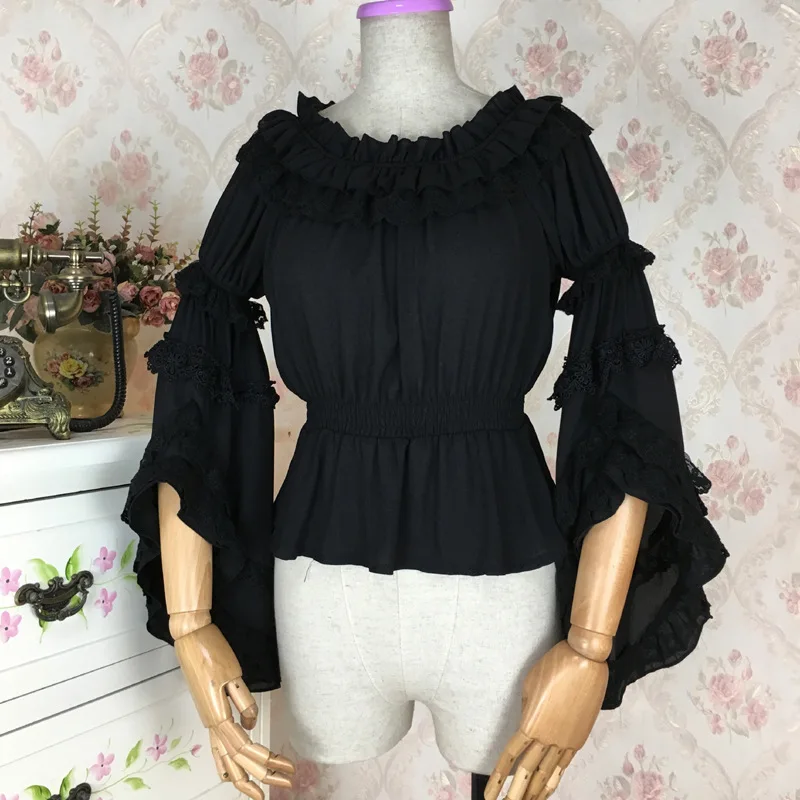 

Japanese Soft Sister Lolita Dress Chiffon Ji Sleeved Shirt Retro Lace Long-sleeved Shirt