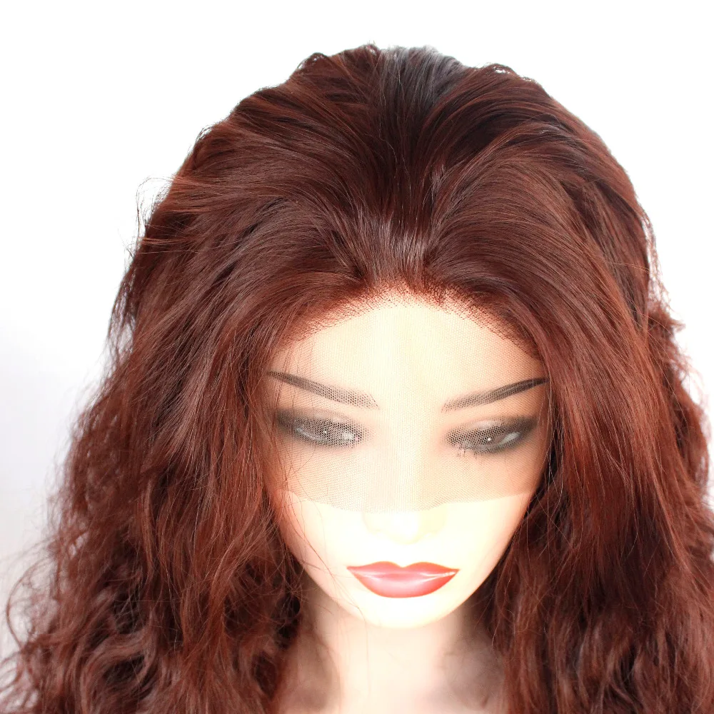 Rich Copper Red Synthetic Lace Front Wigs Dark Auburn Long Loose Deep Wave Wig Heat Resistant Fiber Full Wigs for Women-11