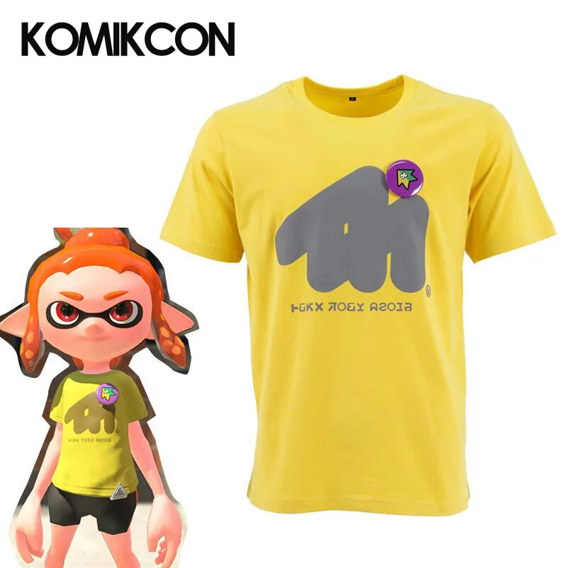 

Splatoon 2 Squid Splatfest Force Cosplay Basic Tee Yellow Short Sleeves Cotton T-shirt Halloween Costume Top
