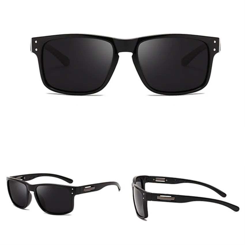 UVLAIK, классические квадратные поляризованные солнцезащитные очки для вождения, мужские брендовые дизайнерские винтажные очки, заклепка зеркало, мужские солнцезащитные очки UV400 - Цвет линз: Черный