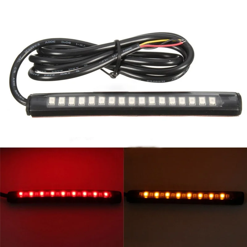 Universal 17LED Motorcycle strip turn signal tail rear brake stop Waterproof Bulb lamp 2835 Smd Dual Color Yellow Red Light |