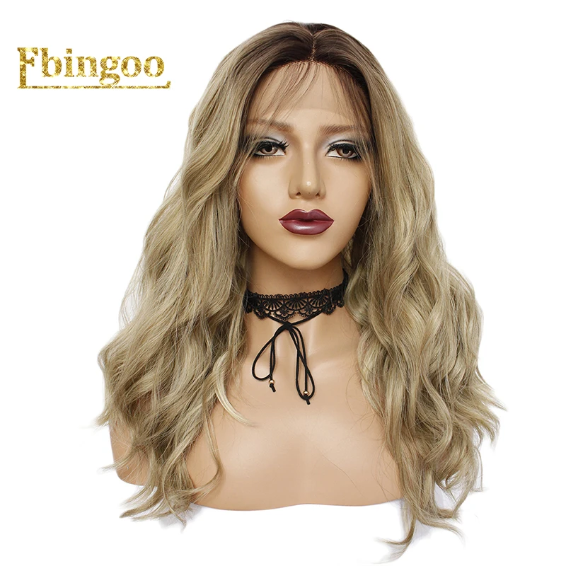 

Ebingoo Dark Roots Ombre Blonde High Temperature Fiber Short Body Wave Bob Wigs Synthetic Lace Front Wig For Women