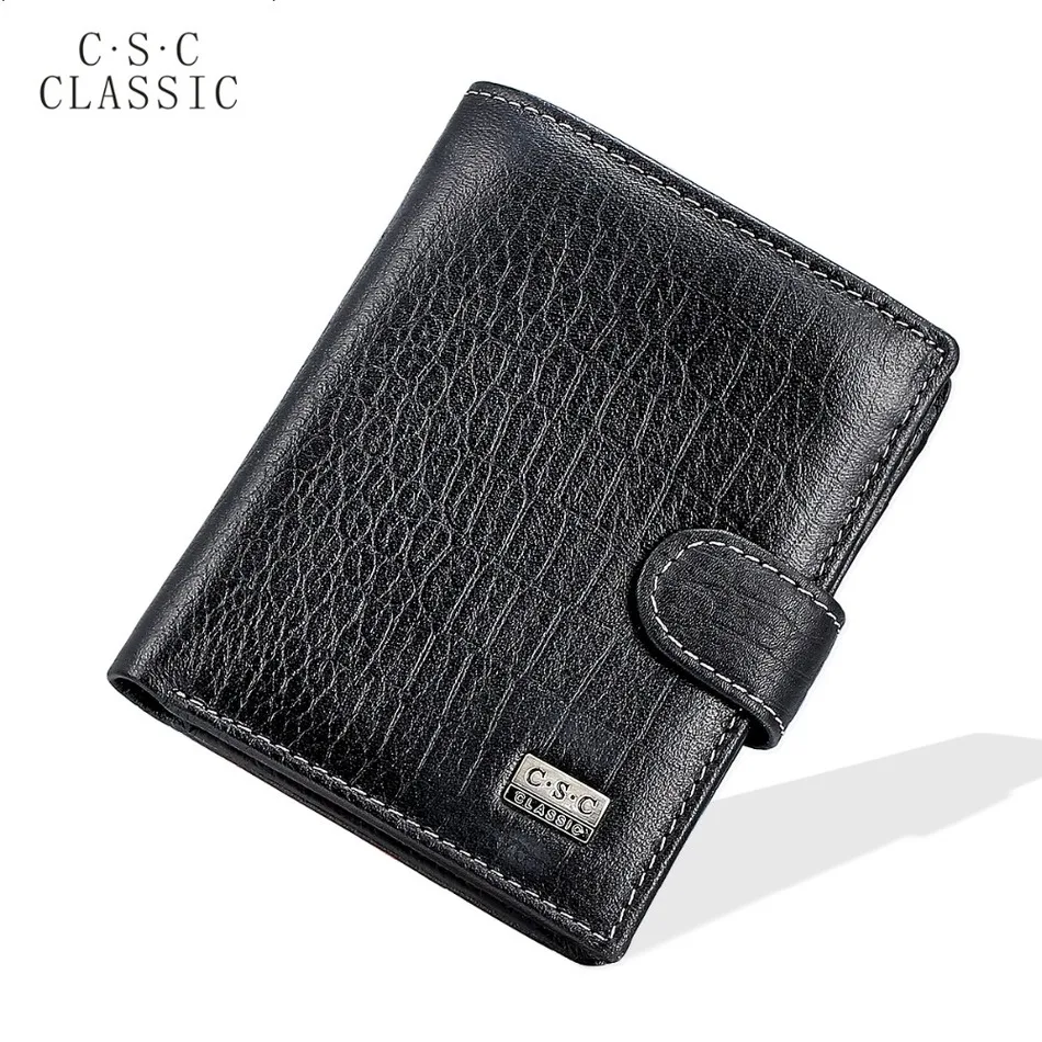 Mens Wallets Black Real Genuine Leather Wallet ID Credit Card Slot Zipper Pocket Coin Pouch