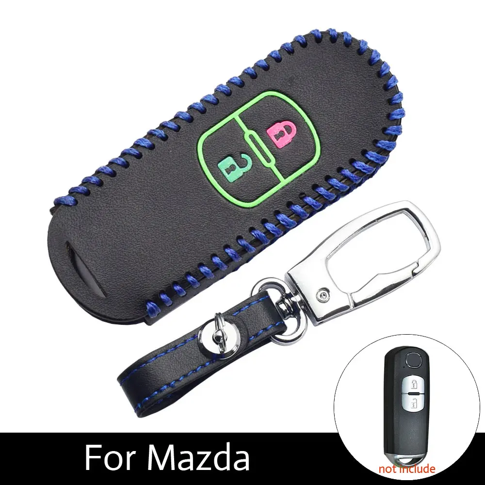

ATOBABI 2 Buttons Leather Car Key Case Remote Shell Cover Keychain For Mazda 3 6 CX7 CX-5 CX5 ACX-7 CX-9 MX5 Auto Accessories