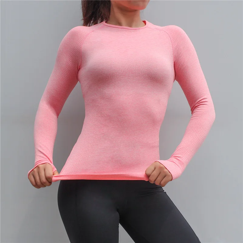 Бесшовная Спортивная рубашка с длинным рукавом с отверстием для большого пальца женская спортивная одежда для спортзала топы спортивные Спортивная одежда Женская рубашка для йоги