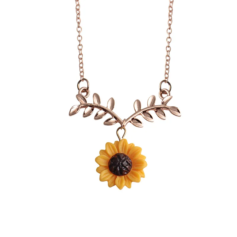 

Creative Gold Silver Plated Leaf Sunflower Flower Pendant Necklace For Girl Women Collar Choker Sweet Plant Jewelry Accessories