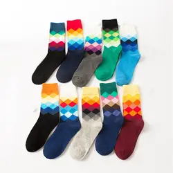 Для мужчин женщин носки в клетку забавные носки вышивка плед геометрический дизайн хлопок с спандекс harajuku Уличная Стиль унисекс