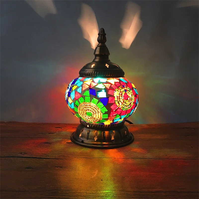 Lâmpadas para Casamento Sala de Estar Turco Mosaico Deco Quarto Candeeiros Mesa Artesanal Abajur Vidro Lâmpada 9 Luminárias de mesa