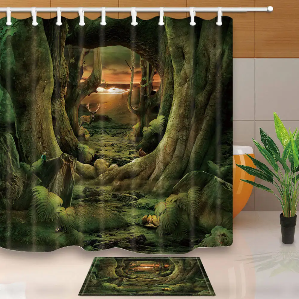 Сказочные занавески для душа большое дерево река Ванна экран Домашний декор полиэстер ткань водонепроницаемый плесени с 12 крючками моющиеся