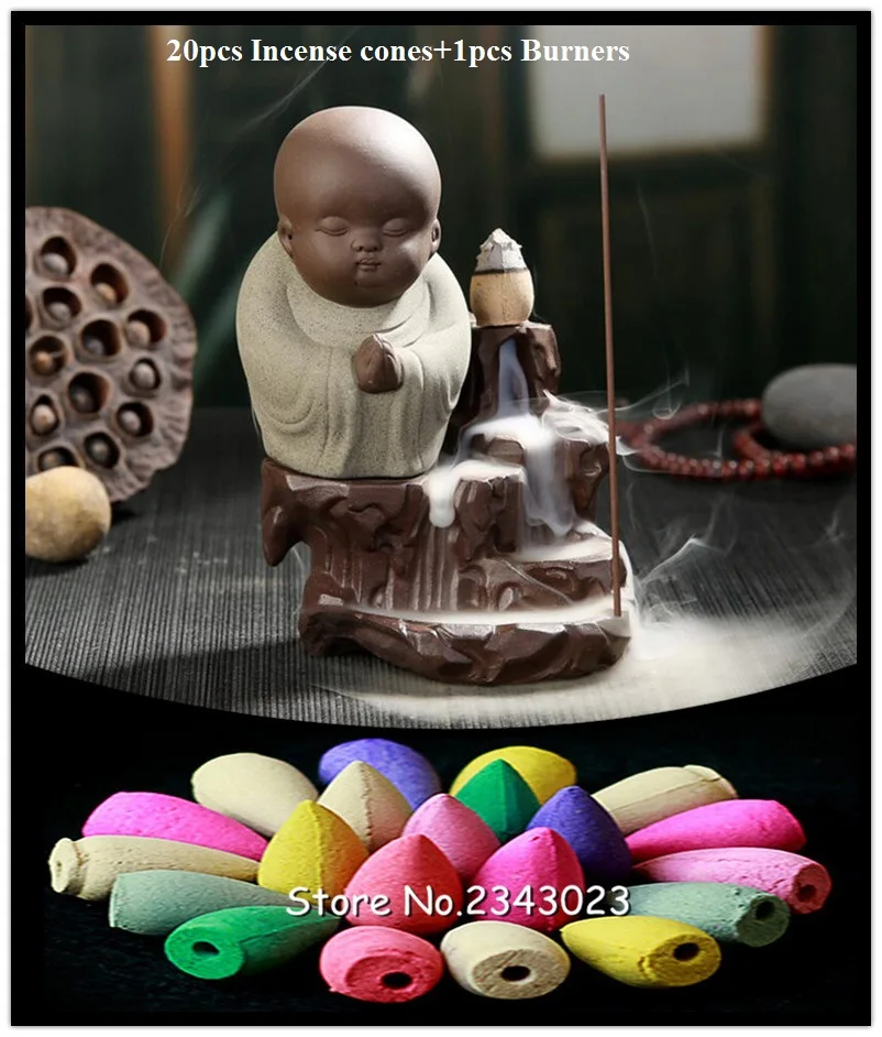 20Pc-Incense-Cones-Burner-Creative-Home-Decor-The-Little-Monk-Small-Buddha-Censer-Backflow-Incense-Burner(11)