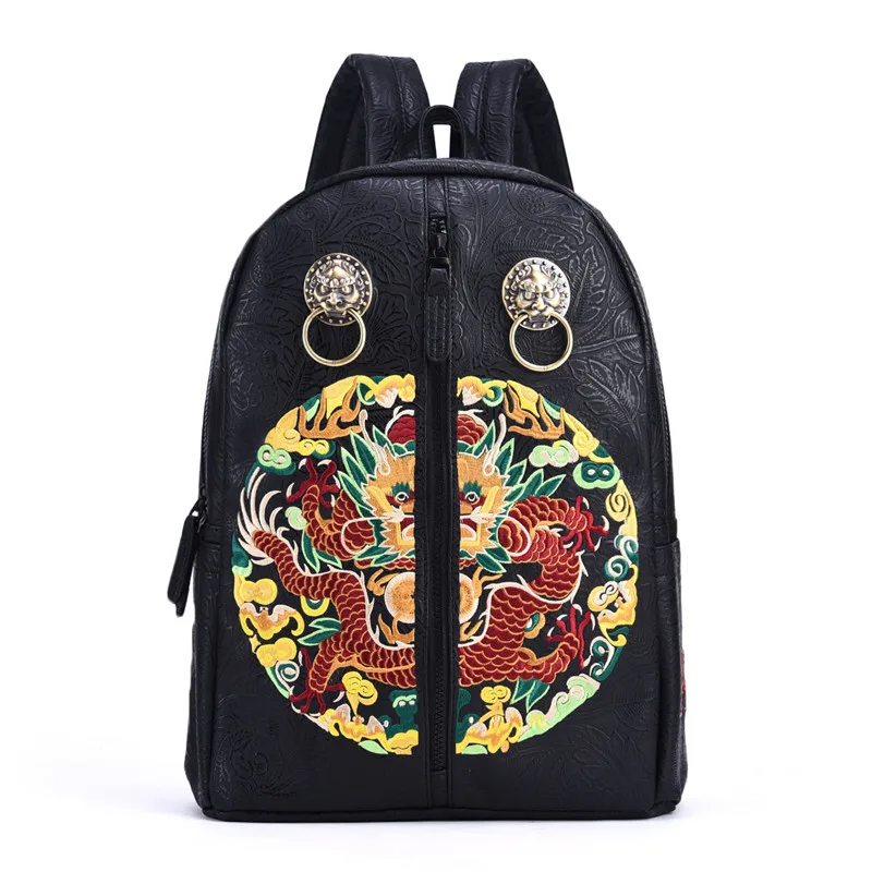 Chinese Style Trend Brand Men Backpack Vintage Lion Head Dragon
