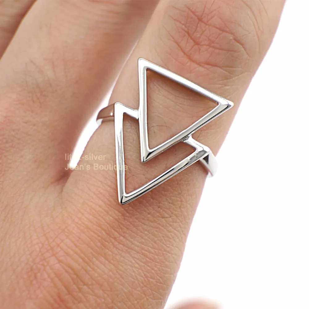 925 пробы Серебряное двойное треугольное регулируемое кольцо A3705|adjustable ring|925 sterling