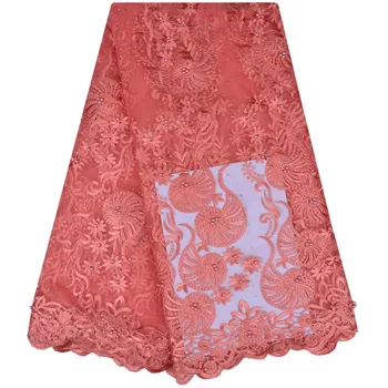 

Fashion Stones Lace Fabric For Wedding Dresses Nigerian Lace Fabrics African Tulle Lace Fabric With Beads 5 Yards/Piece 1219