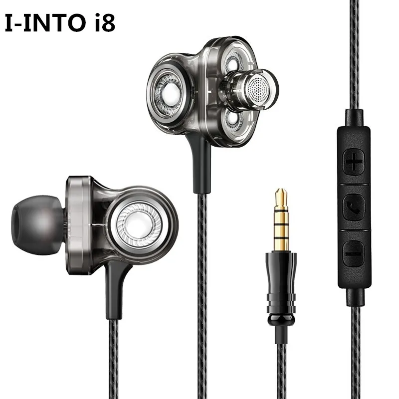 I INTO i8 HIFI Earphone 3 Dynamic Bass Ear Buds 3DD In Ear Stereo Headphones Rock DJ Headset with Microphone for Xiaomi iPhone