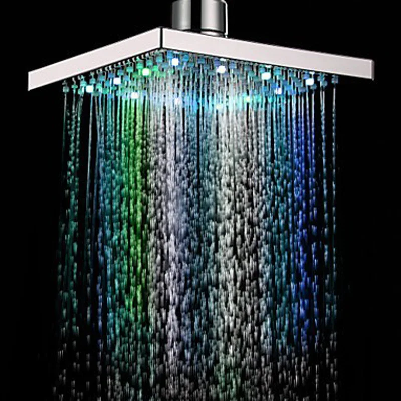 

LED Shower Head Changing Shower Head with Temperature Controlled Rainfall Bathroom Showerhead 8 Inch Square Colorful Top