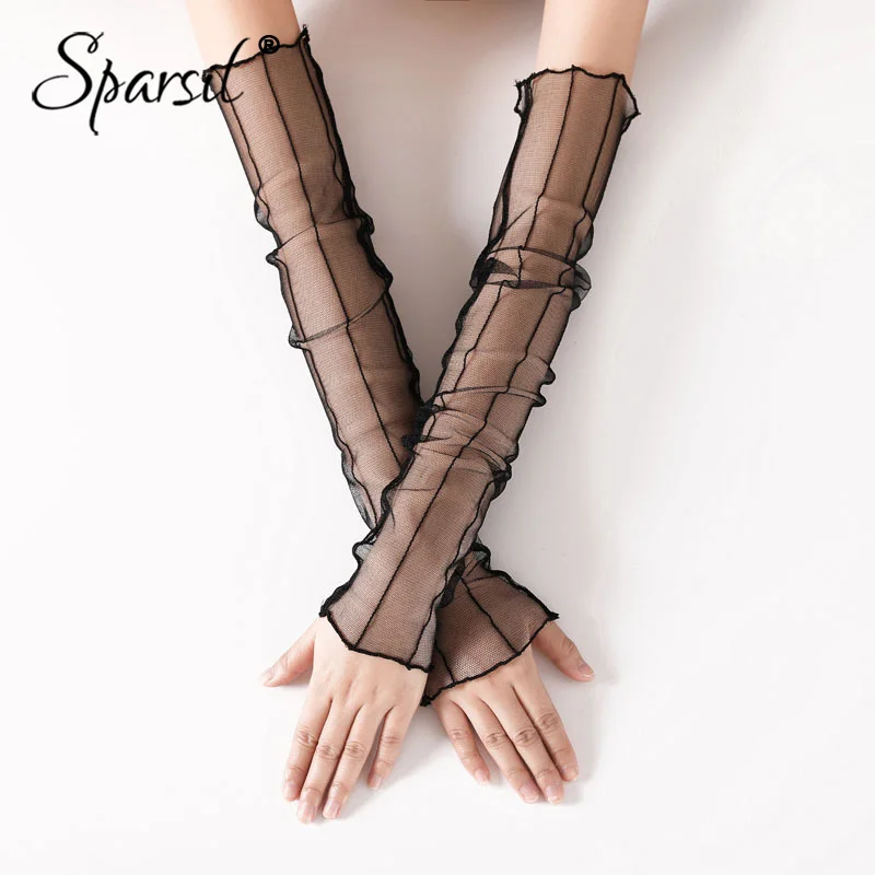 Sparsil Summer Women Long Lace Gloves Female Sun Protective Party Driving Mitten Patterns Anti-UV Sun Block Thin Armband 50cm