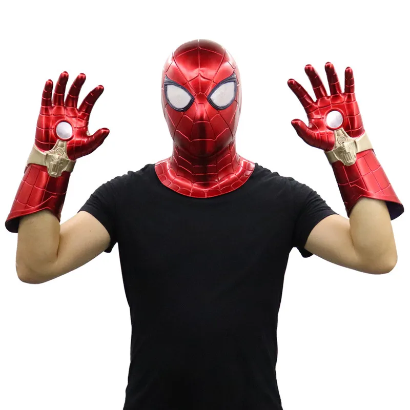 Аниме Человек-паук далеко от дома Человек-паук Карнавальная маска рука Фигурка «Железный человек» из ПВХ перчатки индукционные светодиодные маски Человек-паук пусковая перчатка