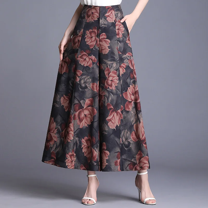 

Юбка в стиле ретро с цветами розы женские брюки для пляжа в стиле бохо офисные повседневные брюки Полная длина 2019 летние искусственные сексуальные свободные