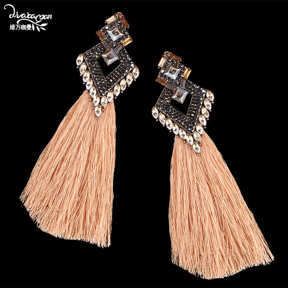 Dvacaman Square Crystal Big Drop Earrings Women Long Tassel Earrings Large Hanging Earrings Wedding Party Statement Jewelry AQ61