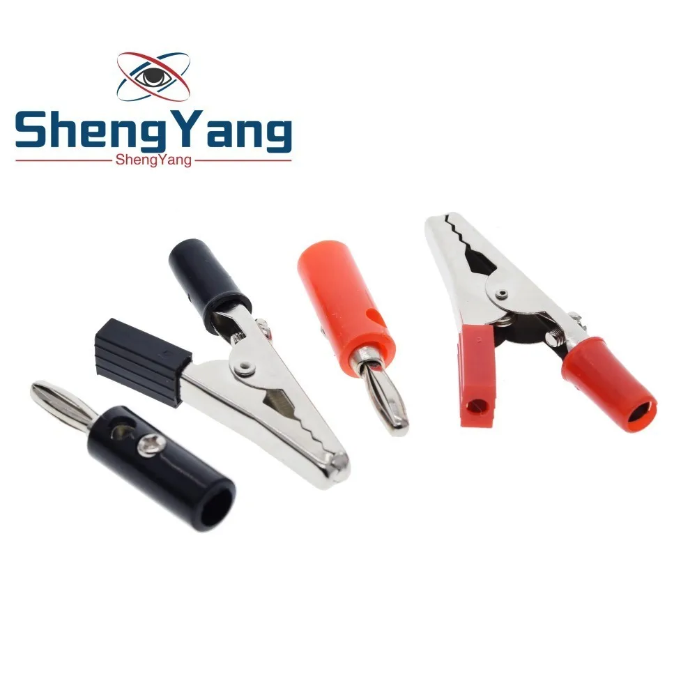 

1set Insulated Crocodile Clips Plastic Handle Cable Lead Testing Metal Alligator Clips Clamps 52mm Length + 4mm Banana Plug