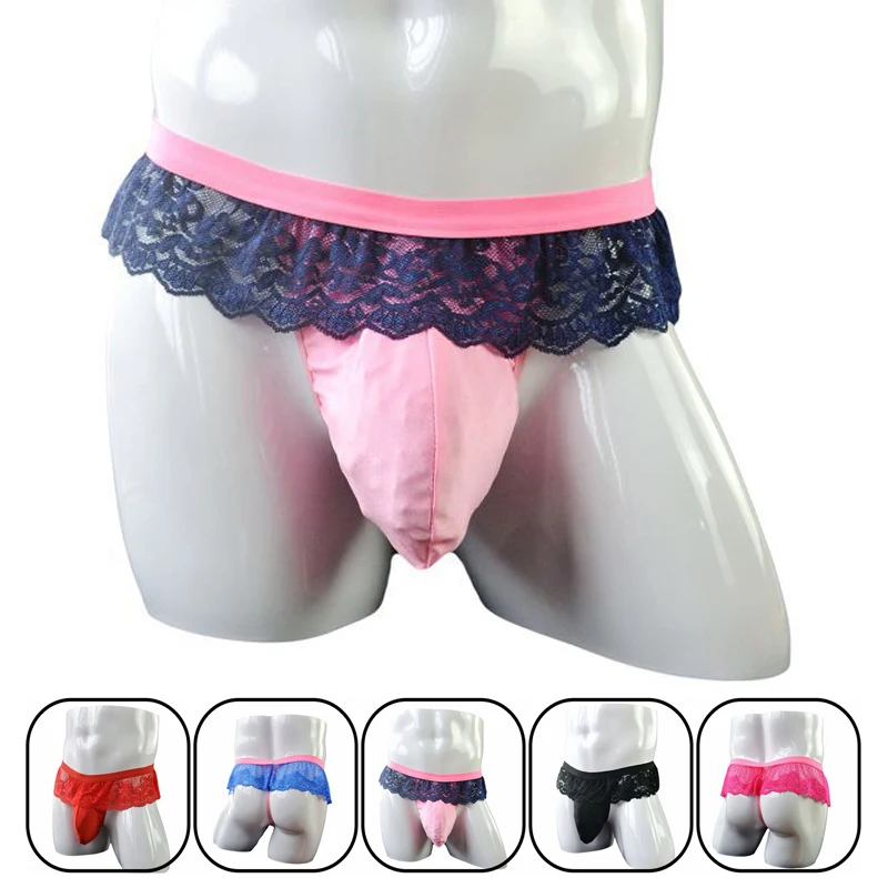 

Men's Underwear Lace U Convex Pouch Sexy Men Thongs G String See Through Mens Panties Transparent Erotic Lingerie for Men sissy