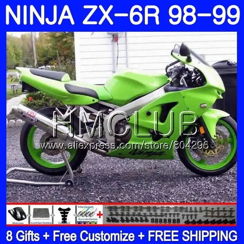 

Body For KAWASAKI NINJA ZX-636 ZX600 ZX-6R 98 99 97HM.18 Glossy green 600CC ZX636 ZX6R 98 99 ZX 636 6 R ZX 6R 1998 1999 Fairing